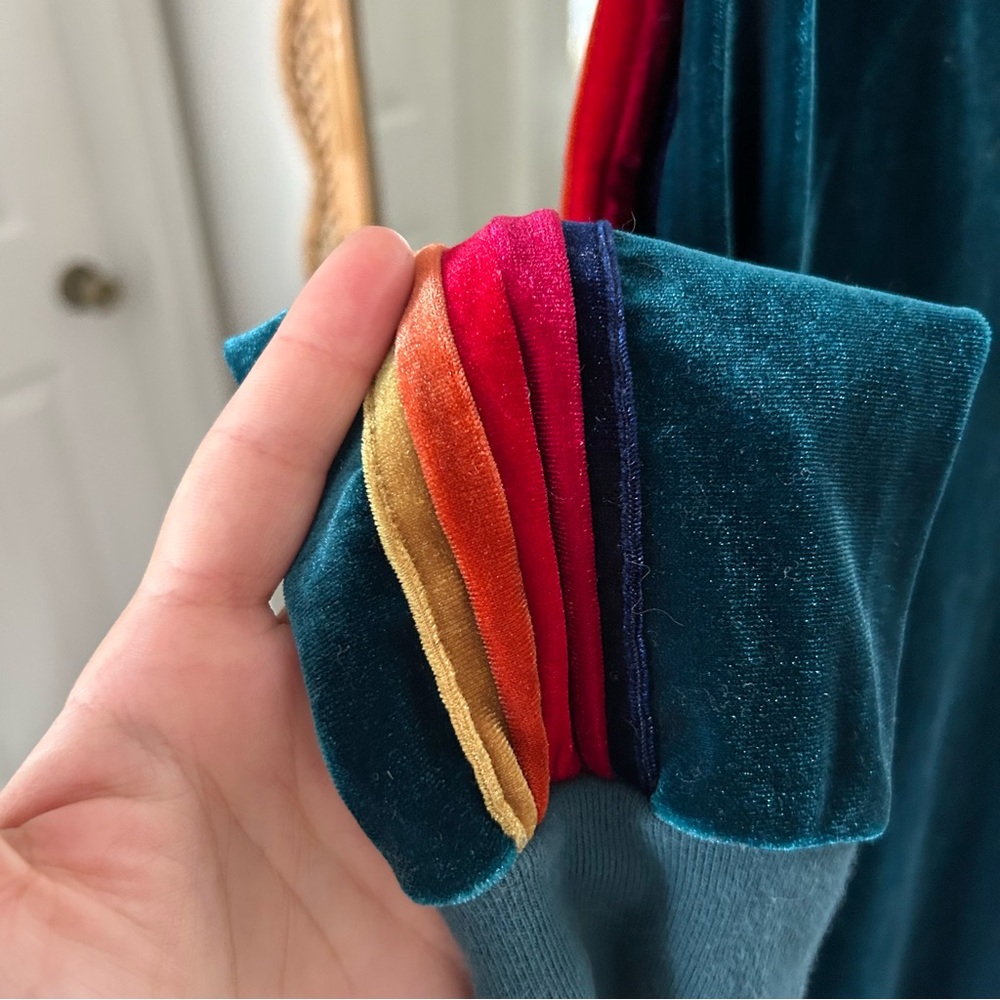 Aviator Nation / Emerald green Velvet Velour with Rainbow Stripes - Picture 7 of 9